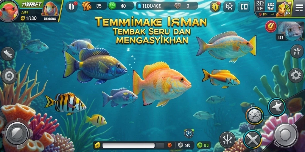 Screenshot gameplay 11WBET menunjukkan aksi menembak ikan yang seru.