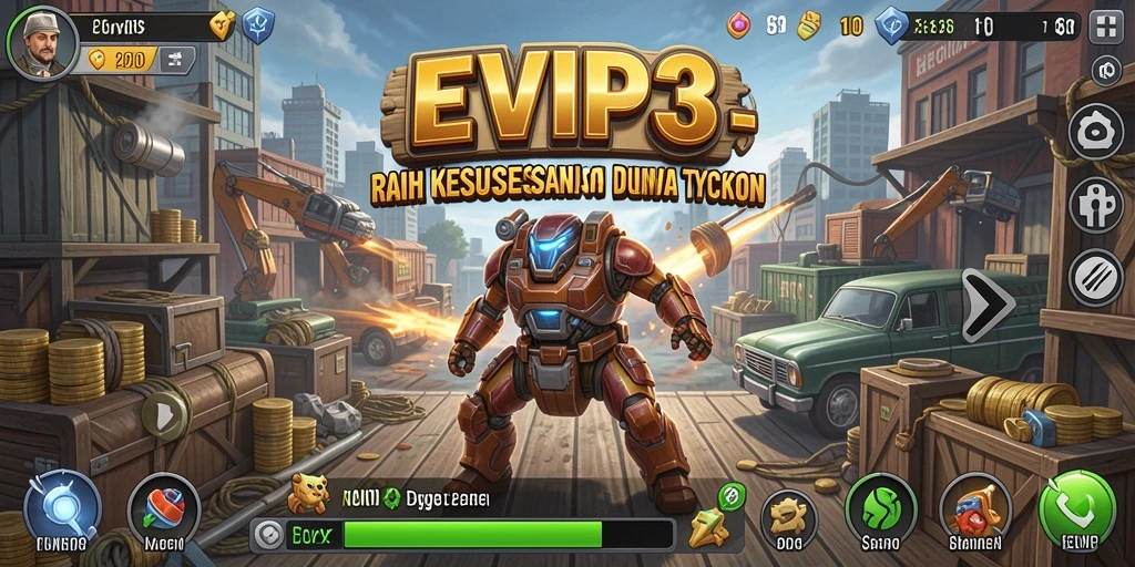 Tampilan gameplay EVIP3 yang menarik dalam mengelola bisnis Tycoon.
