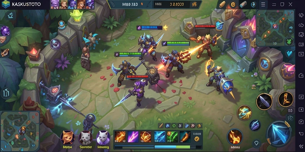Tampilan gameplay KASKUSTOTO dengan karakter yang beraksi.