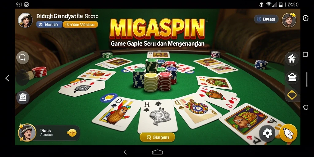 Tampilan screenshot utama MIGASPIN menampilkan gameplay Gaple yang menantang.